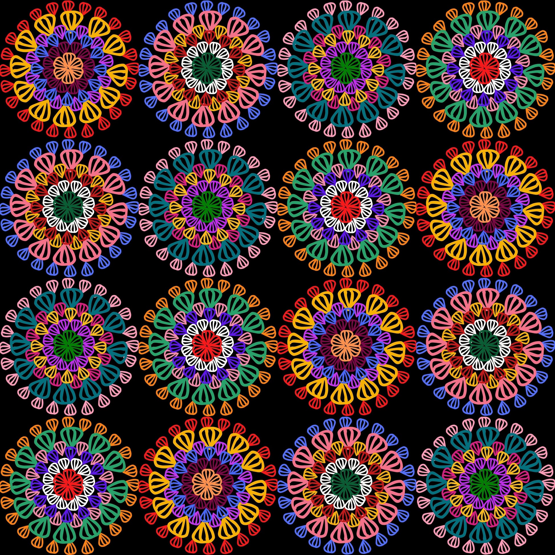 Cosmic Mandala Floral Granny Circles Seamless Print