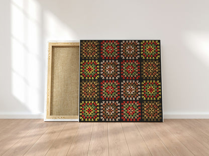 Dark Rustic Tapestry Granny Squares Print