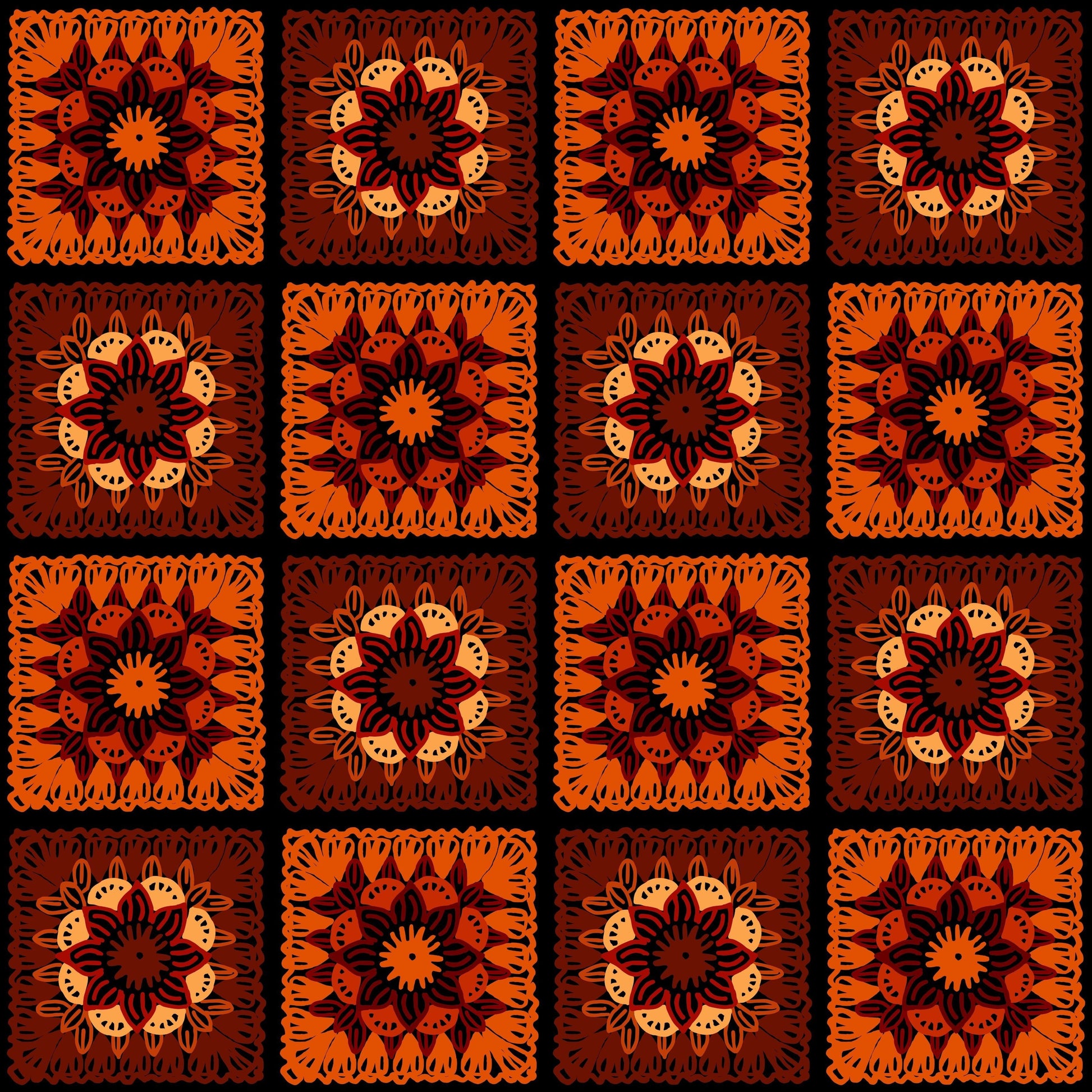 Deep Sunset Floral Granny Squares Print