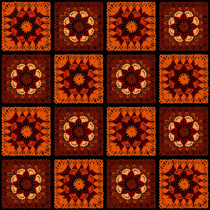 Deep Sunset Floral Granny Squares Print