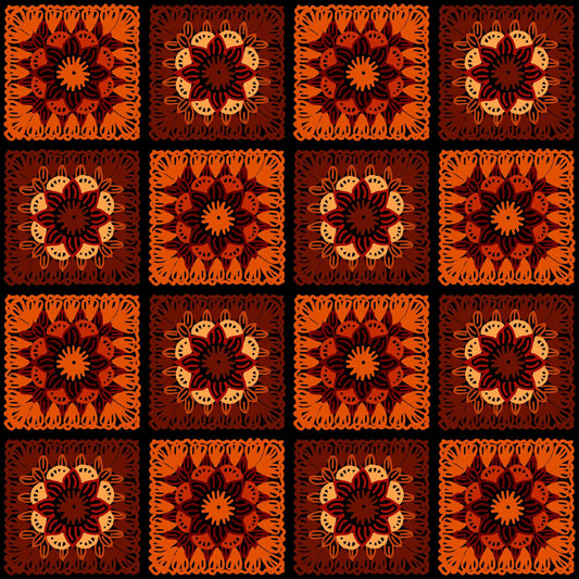 Deep Sunset Floral Granny Squares Print