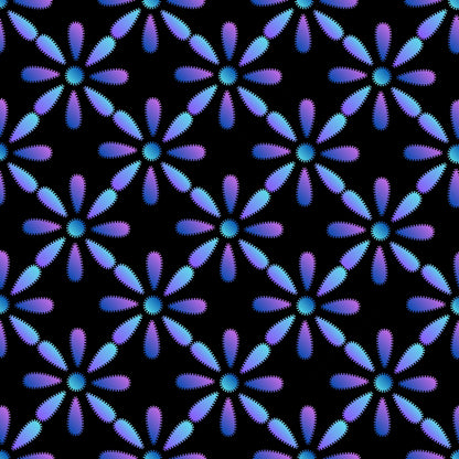 Electric Blue Purple Floral Granny Circles Seamless Print
