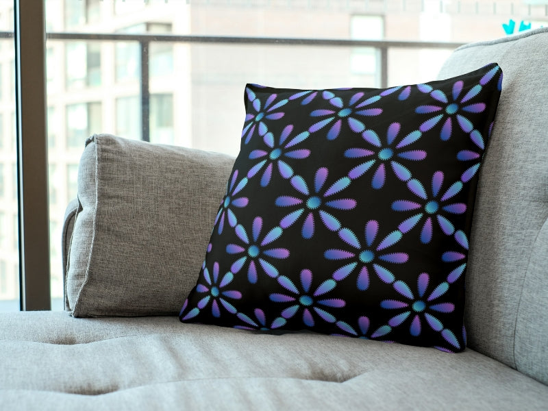 Electric Blue Purple Floral Granny Circles Seamless Print
