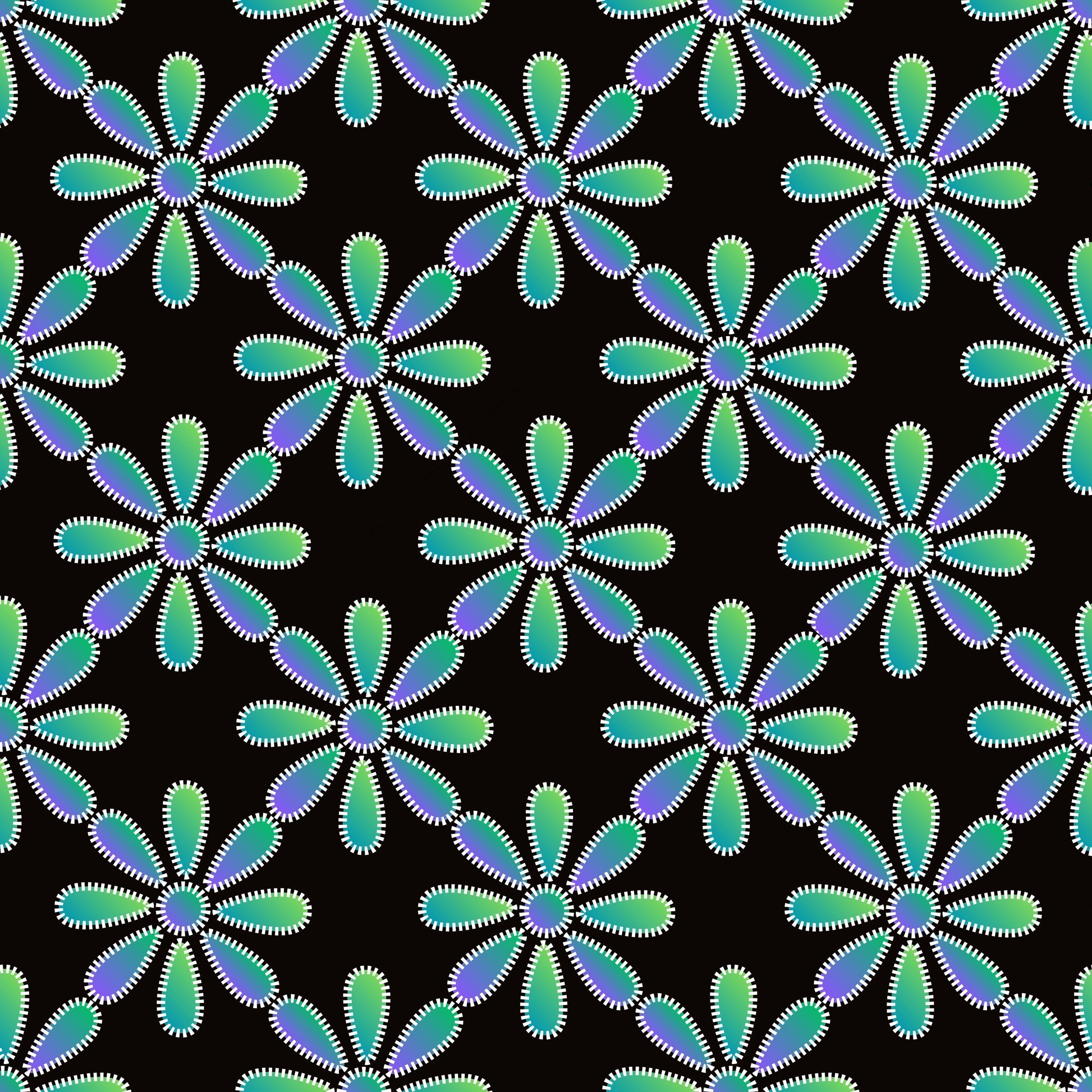 Electric Green Blue Floral Ombre Seamless Print
