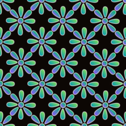 Electric Green Blue Floral Ombre Seamless Print
