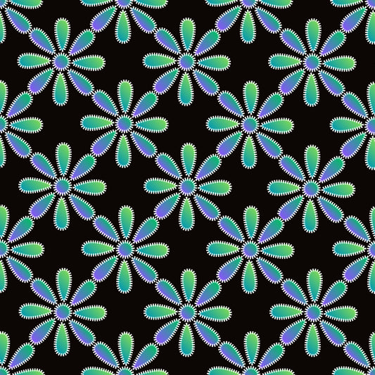 Electric Green Blue Floral Ombre Seamless Print
