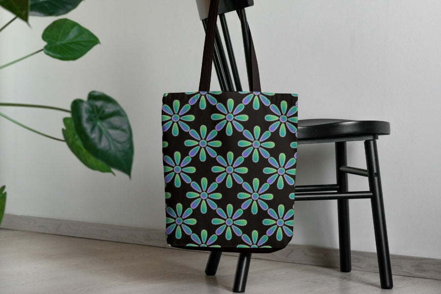 Electric Green Blue Floral Ombre Seamless Print
