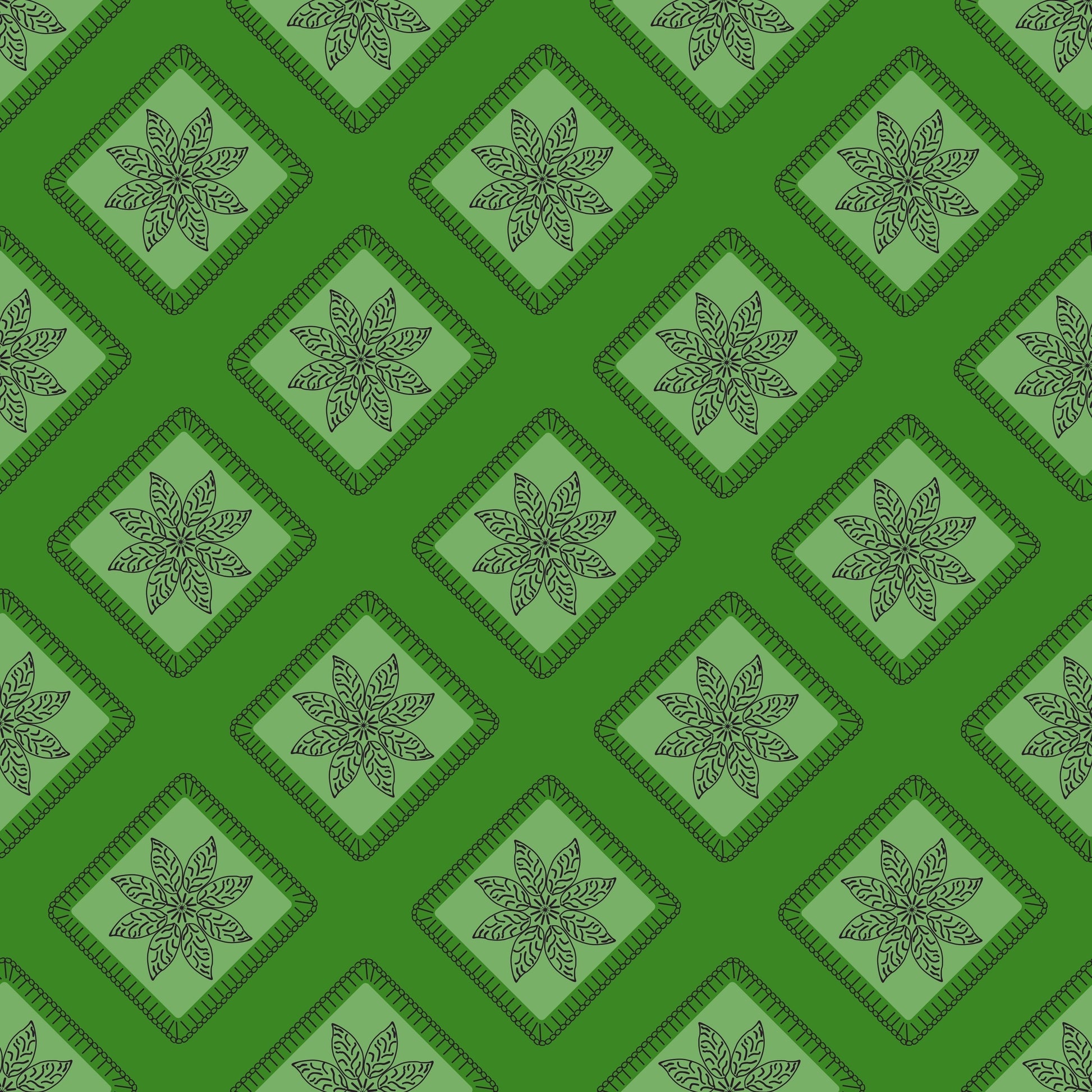 Emerald Night Bloom Embroidery Floral Granny Squares Print
