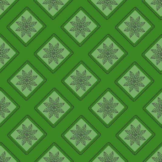 Emerald Night Bloom Embroidery Floral Granny Squares Print