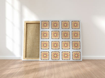 Faded Denim Blend Granny Squares Print