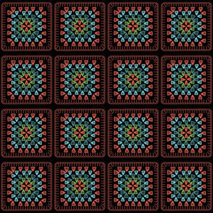 Garnet Loom Granny Squares Print