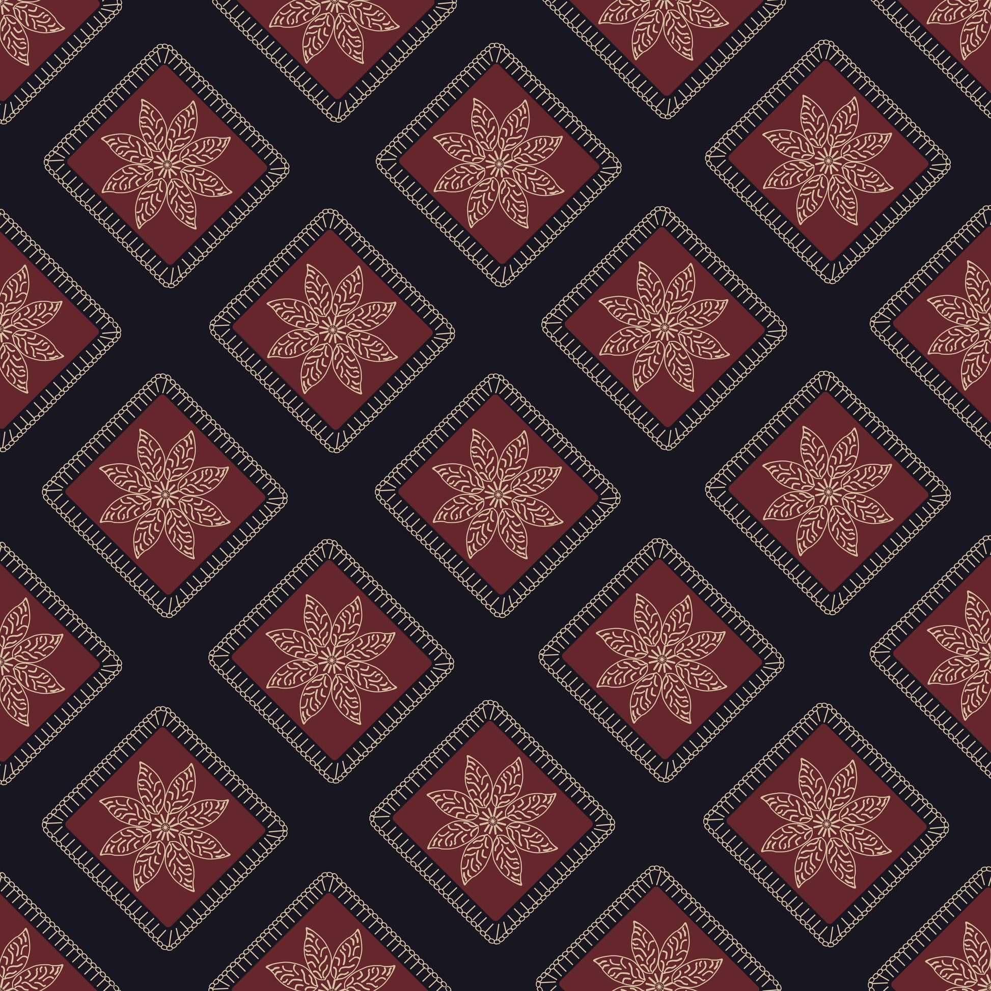 Garnet Twilight  Floral Granny Squares Seamless Print
