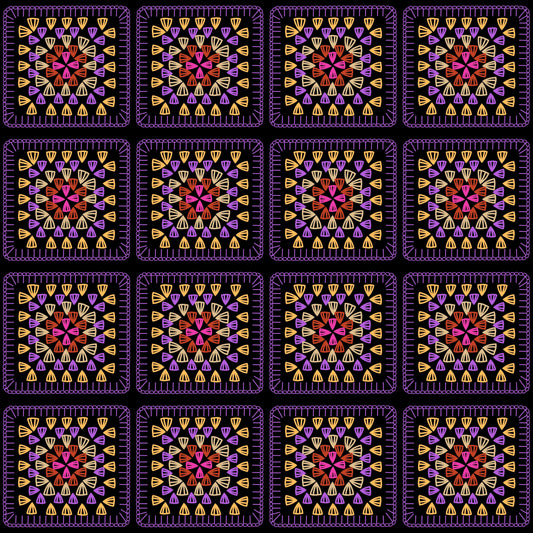 Golden Amethyst Glow Embroidery Granny Squares Print
