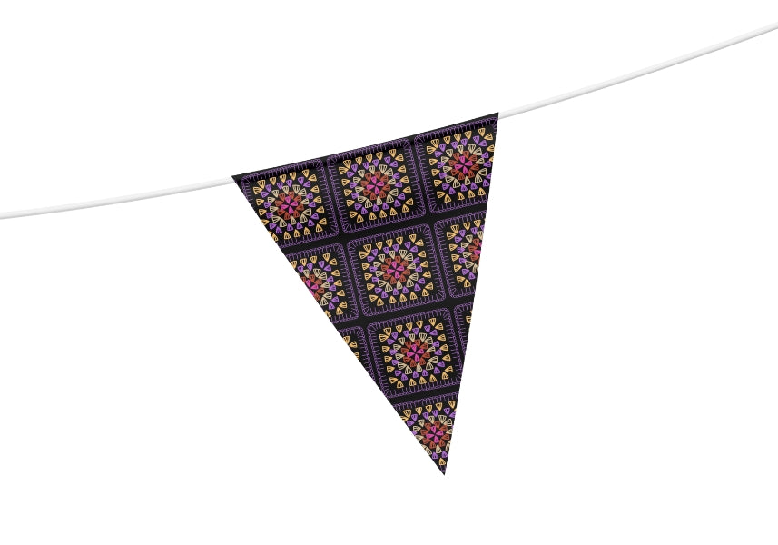 Golden Amethyst Glow Embroidery Granny Squares Print