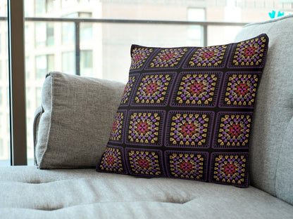 Golden Amethyst Glow Embroidery Granny Squares Print