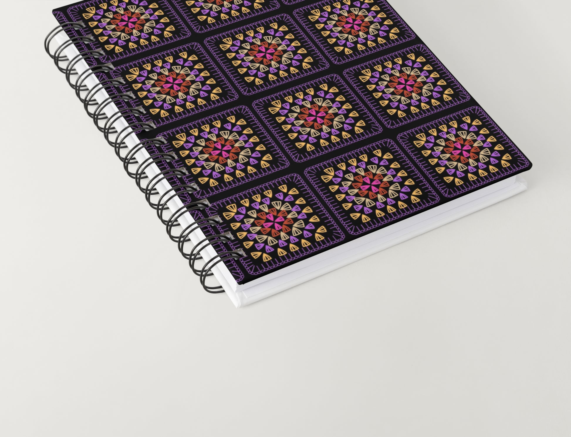 Golden Amethyst Glow Embroidery Granny Squares Print
