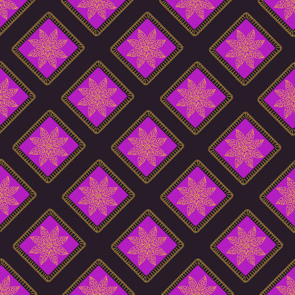 Golden Blush Noir Floral Granny Squares Seamless Print 
