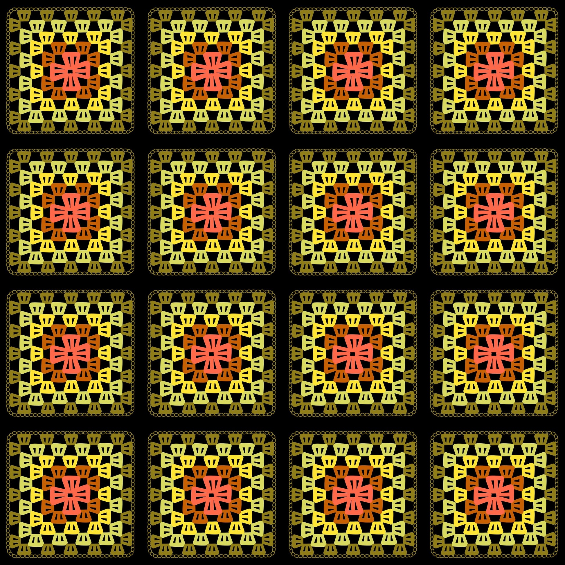 Golden Harvest Granny Squares Print