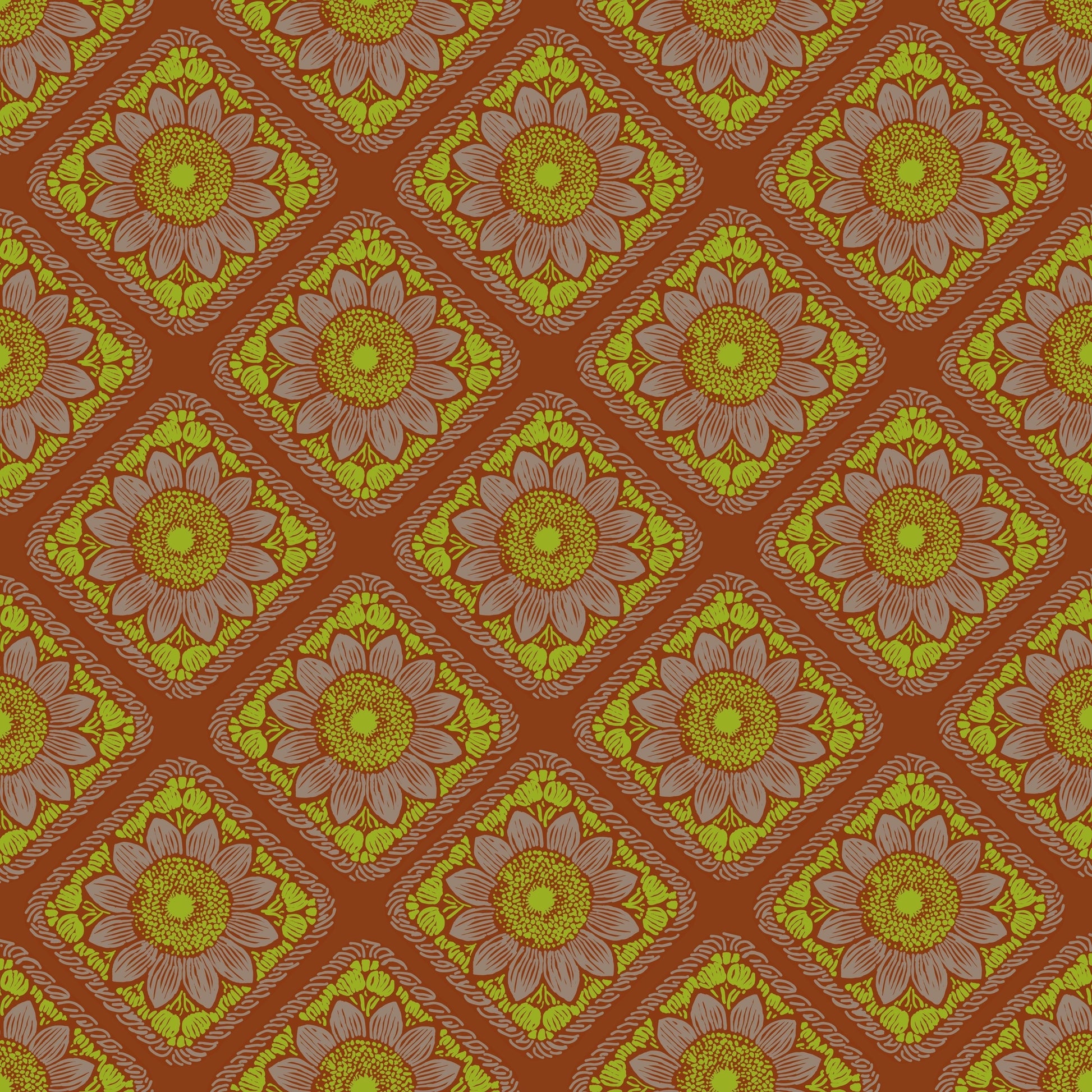 Golden Meadow Floral Granny Squares Seamless Print
