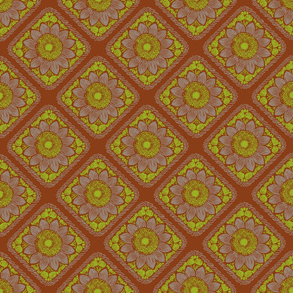 Golden Meadow Floral Granny Squares Seamless Print
