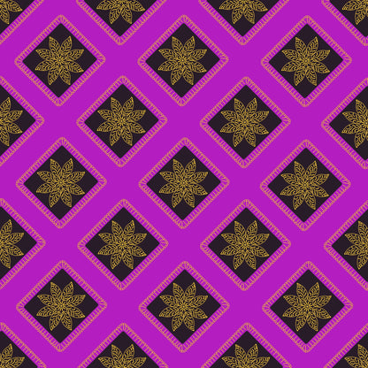Golden Noir Floral Granny Squares Seamless Print 
