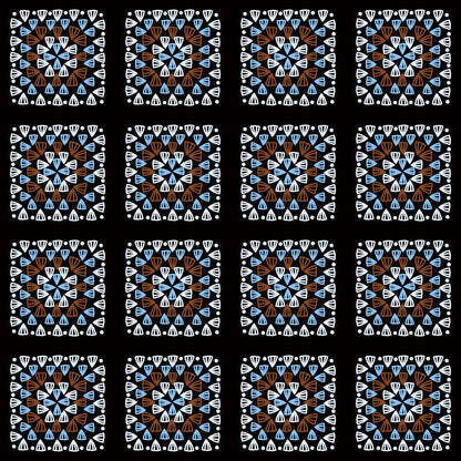 Ice Azure Granny Squares Print