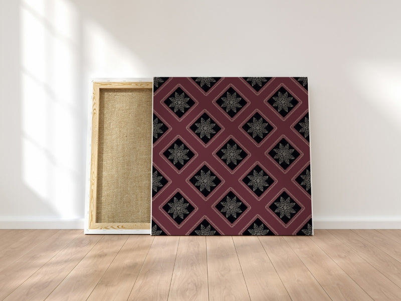 Ivory Rustic Noir Floral Granny Squares Seamless Print
