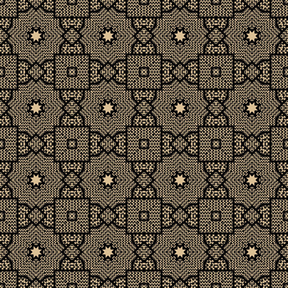 Knit Monochrome Beige Floral Granny Squares Seamless Print