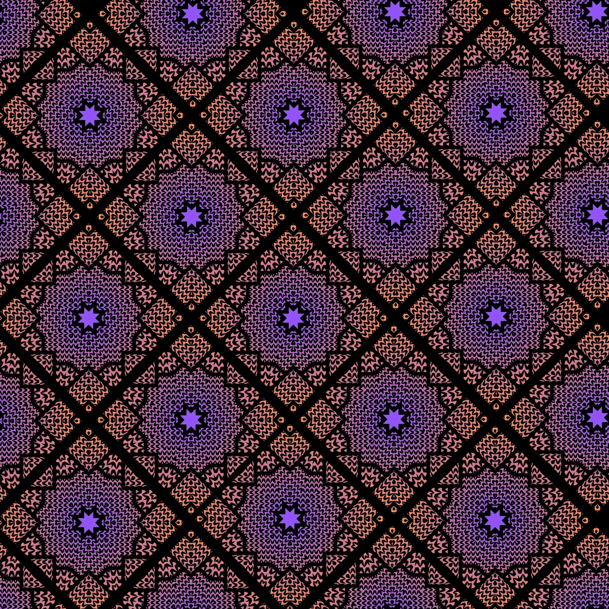 Knit Monochrome Purple Gradient Floral Granny Squares Seamless Print