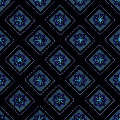Midnight Blue Floral Granny Squares Print