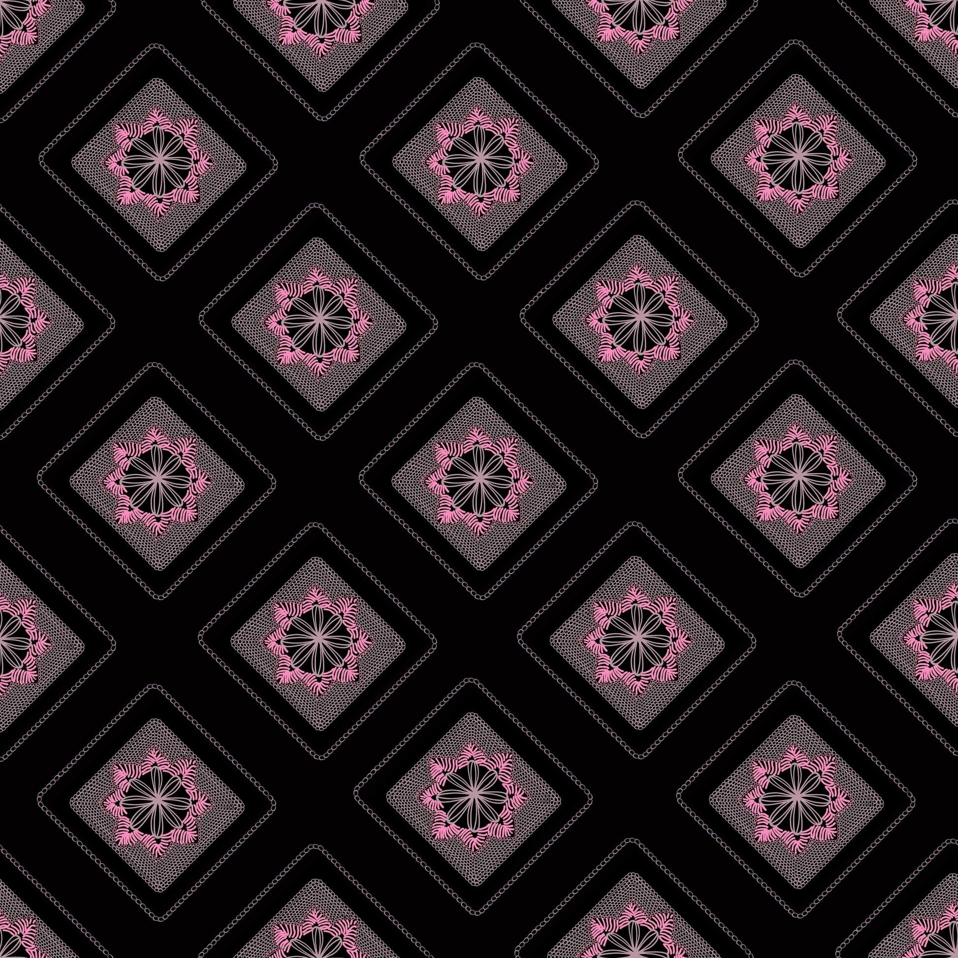 Midnight Blush Embroidery Floral Granny Squares Print