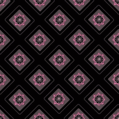 Midnight Blush Embroidery Floral Granny Squares Print