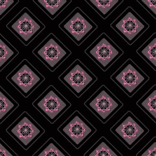 Midnight Blush Embroidery Floral Granny Squares Print