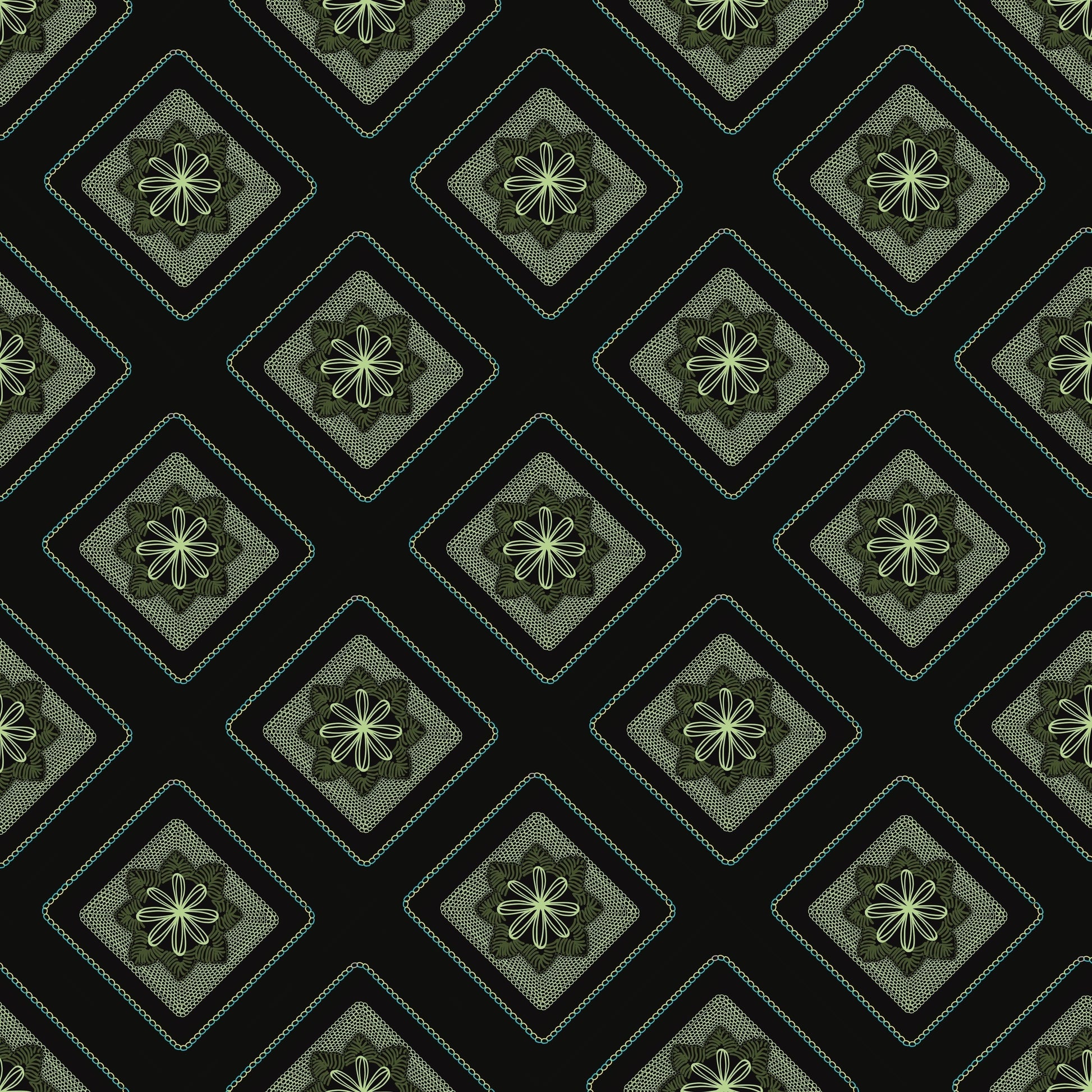Midnight Forest Embroidery Floral Granny Squares Print