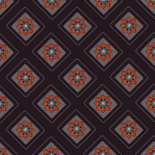 Midnight Rust Embroidery Floral Granny Squares Print