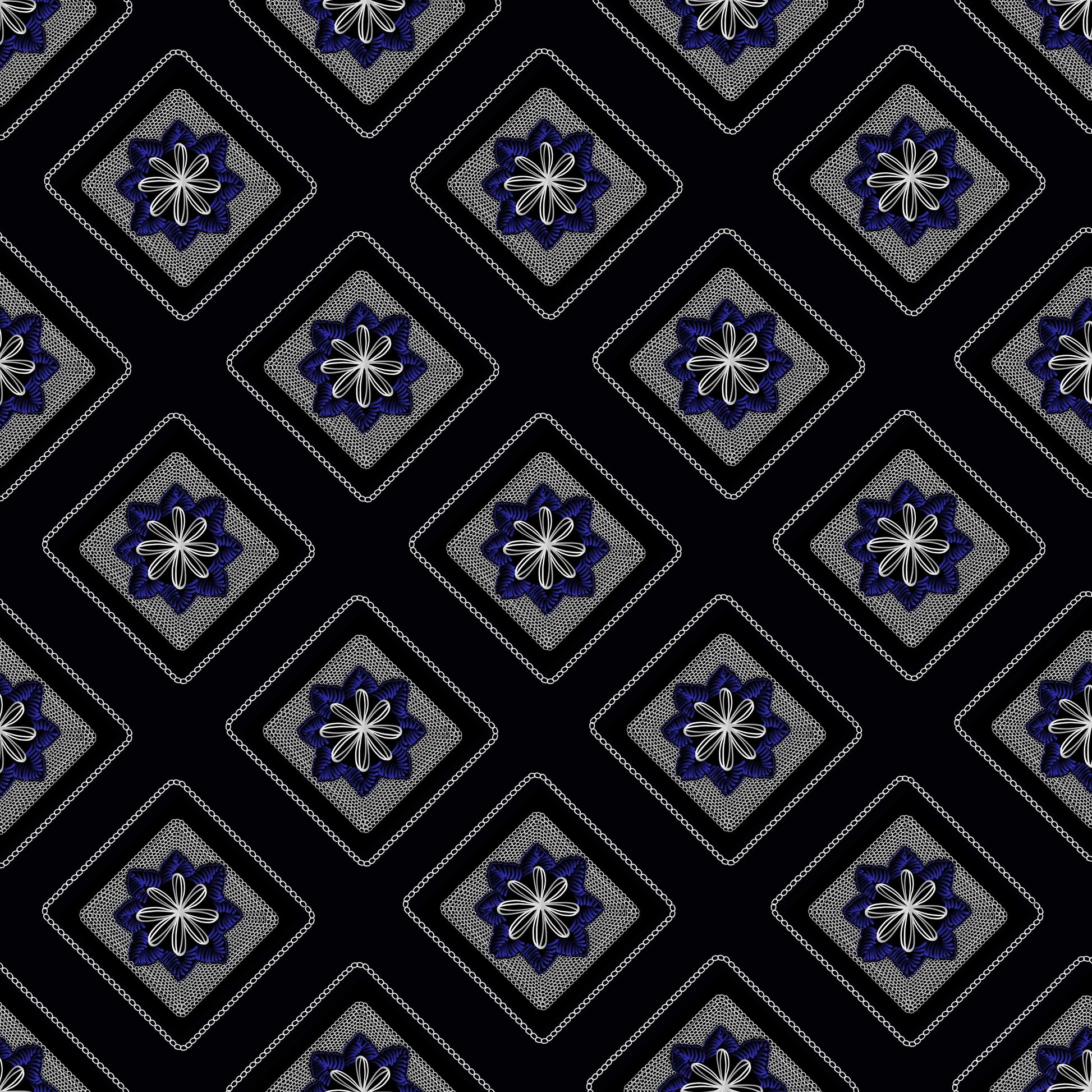 Midnight Twilight Embroidery Floral Granny Squares Print