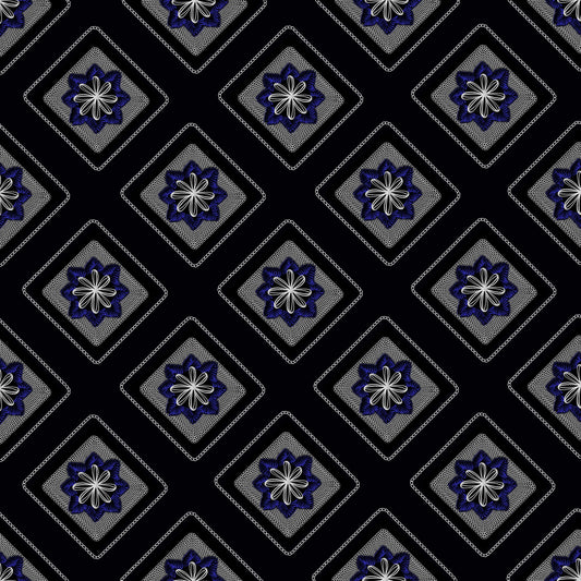 Midnight Twilight Embroidery Floral Granny Squares Print