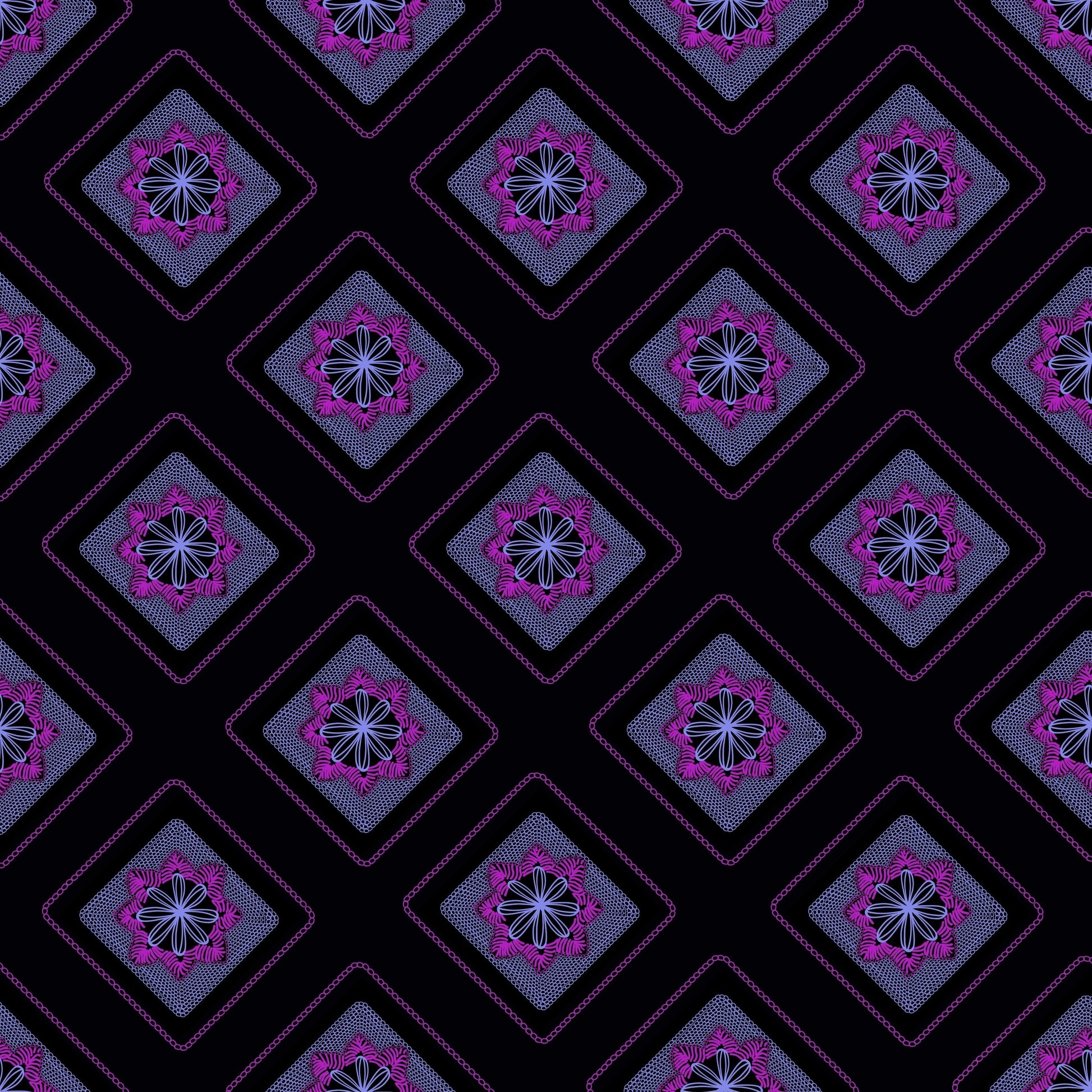 Midnight Violet Blush Embroidery Floral Granny Squares Print