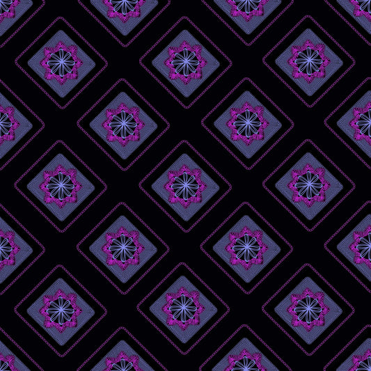 Midnight Violet Blush Embroidery Floral Granny Squares Print
