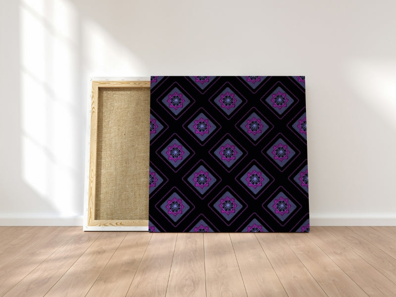 Midnight Violet Blush Embroidery Floral Granny Squares Print