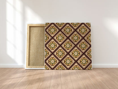 Mocha Mandala Floral Granny Squares Seamless Print