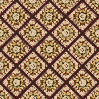 Mocha Mandala Floral Granny Squares Seamless Print