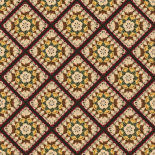 Mocha Mandala Floral Granny Squares Seamless Print