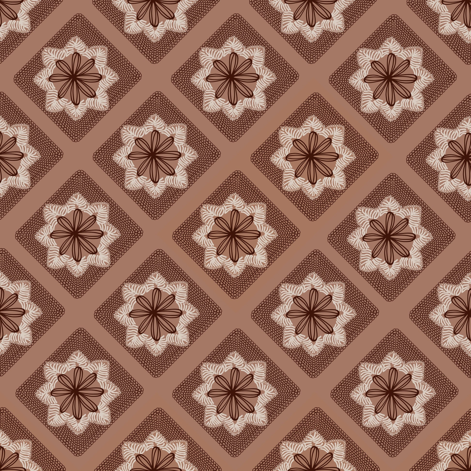 Mocha Mousse Flowers Floral Granny Squares Seamless Print