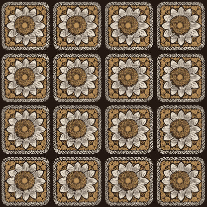Mocha Mousse Sunflower Floral Granny Squares Seamless Print