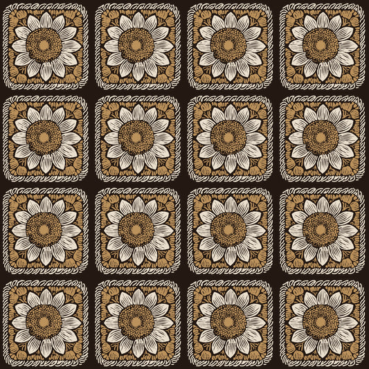 Mocha Mousse Sunflower Floral Granny Squares Seamless Print