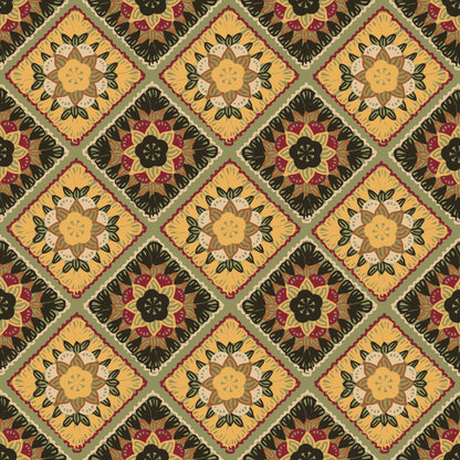 Mocha Tapestry Floral Granny Squares Seamless Print