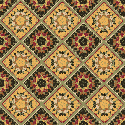 Mocha Tapestry Floral Granny Squares Seamless Print