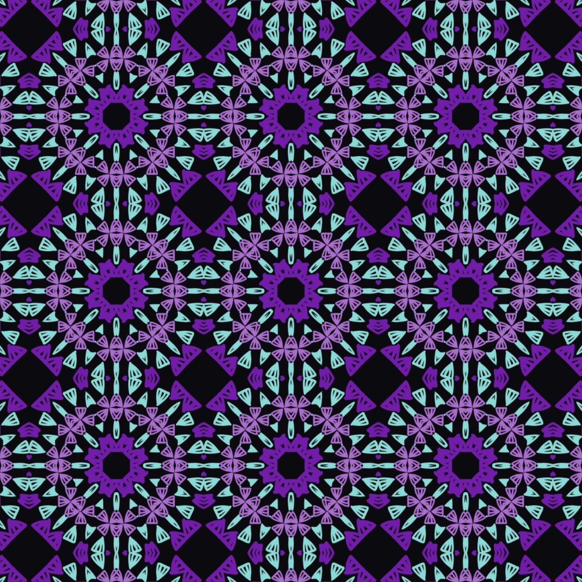 Mystic Teal Mosaic Crochet-Inspired Granny Squares Print