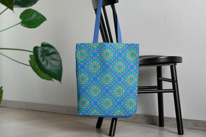 Neon Blue Pop Granny Squares Seamless Print 
